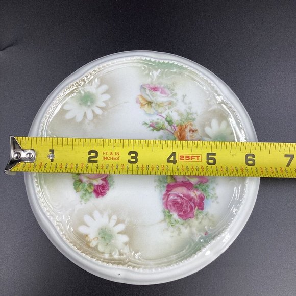 Antique Three Crown China Germany Teapot Trivet Ceramic Porcelain Floral Rose - Picture 8 of 9